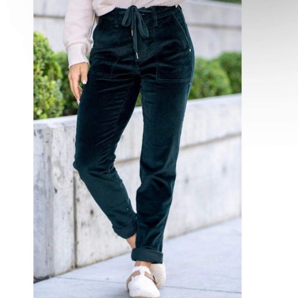 NWT Judy‎ Blue Velvet Corduroy Joggers Sz 14W Emerald Green High Waist JB88863
